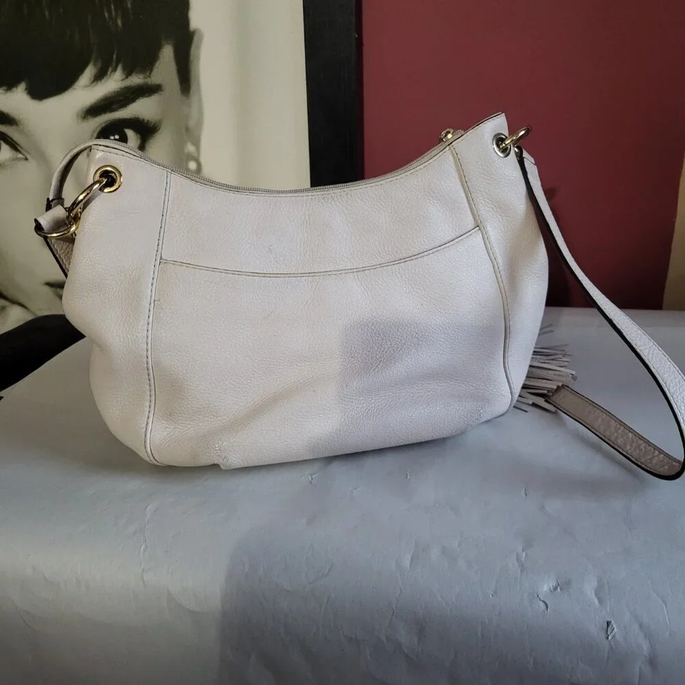 VINTAGE MICHAEL KORS PEBBLED CREAM LEATHER SHOULDER BAG